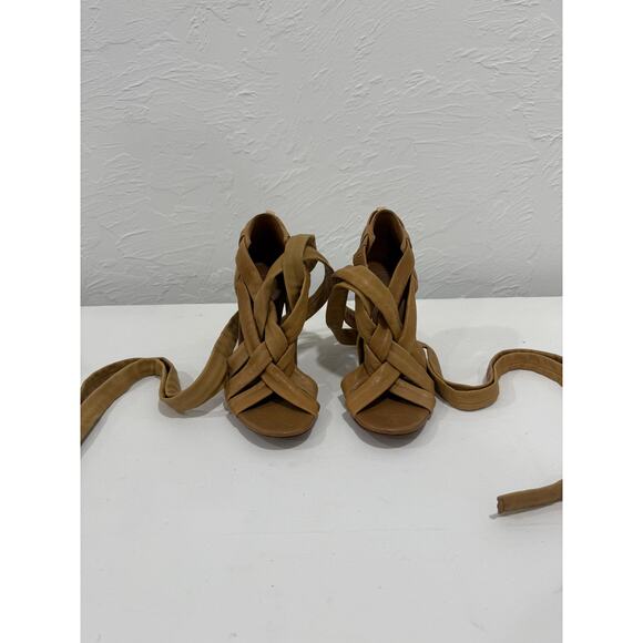 Tory Burch Leather Lounge Baby Wrap Up Strappy Heel Sandals Tan Women's Size 7.5 - Picture 2 of 6